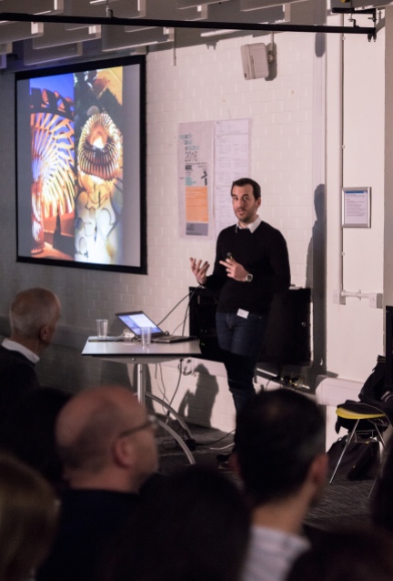 AAE 2016: Keynote speaker Achim Menges talks about Production during AAE, The Research Based Education 2016 international peer reviewed conference. Held at Bartlett School of Architecture. 140, Hampstead Road, London. 08/04/2016.