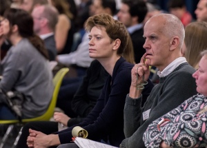 AAE 2016: Audience listen to presentations during AAE, The Research Based Education 2016 international peer reviewed conference. Held at Bartlett School of Architecture. 140, Hampstead Road, London. 08/04/2016.