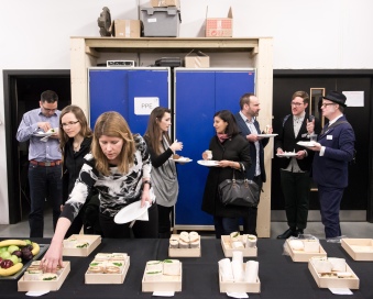 AAE 2016: Lunch in the Bartlett workshop during AAE, The Research Based Education 2016 international peer reviewed conference. Held at Bartlett School of Architecture. 140, Hampstead Road, London. 08/04/2016.